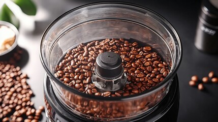 Roasting coffee beans in a glass bowl on a kitchen counter surrounded by utensils