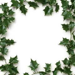 Fototapeta premium A festive frame made of vibrant green holly leaves, perfect for holiday decorations or seasonal greetings.