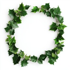Fototapeta premium A circular wreath made of lush green holly leaves, perfect for holiday decorations or festive themes.