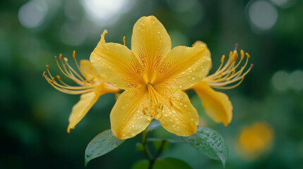 Yellow Rhododendron Flower, Dew Drops, Macro, Blossom, Nature