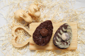 easter bunny with easter egg of chocolate