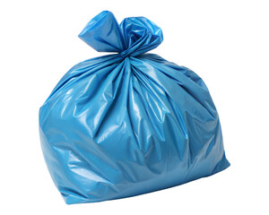 Blue plastic garbage bag tightly tied, isolated on transparent or white background.