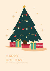 Festive Christmas Card With Colorful Decorations and Message. A vibrant Christmas greeting card