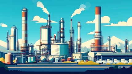Obraz premium The petrochemical industry shows rising prices, with production increases illustrated on a wide 