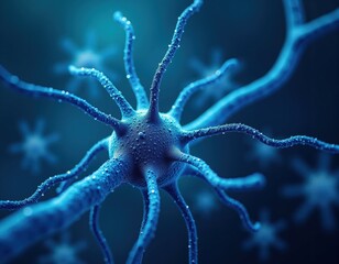 Microscopic virus illustration, 3D virus model, Cellular structure close-up, Ideal for healthcare materials, scientific research visuals, or biotechnology advertisements