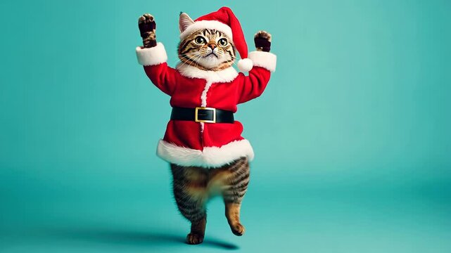 Festive Cat in Santa Costume Dance