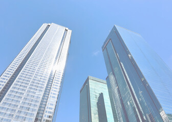 Obraz premium Modern Skyscrapers, Office buildings in a City Background