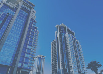 Fototapeta premium Modern Skyscrapers, Office buildings in a City Background