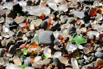 Colorful Sea Glass and Pebbles on a Beach