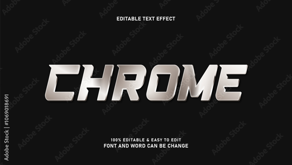 Poster chrome text effects with modern and elegant 3d style that can be edited