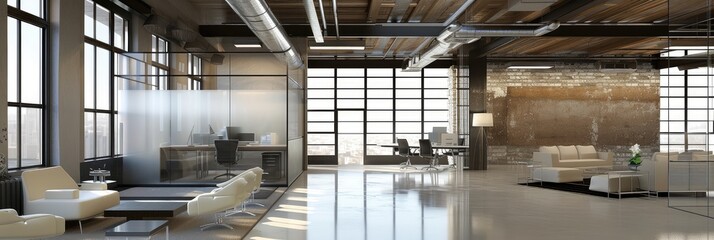 Naklejka premium Spacious Modern Office Interior with Natural Light