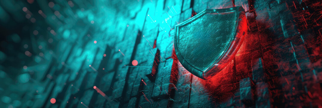 Cybersecurity Shield on Digital Data Wall