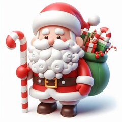 Santa Claus with gifts,  isolated on white.	