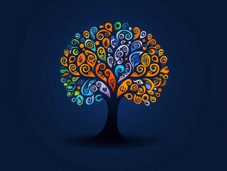 Colorful family tree with swirling patterns, representing lineage and unity