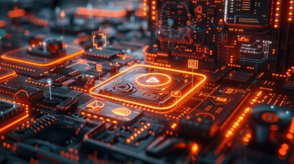 Obraz premium Abstract Circuitry with Glowing Orange Lines