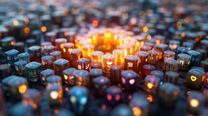 Obraz premium Abstract Digital Cityscape with Glowing Social Media Icons