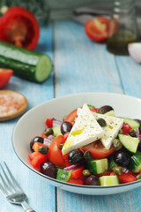 A bowl with traditional Greek salad Horiatiki	