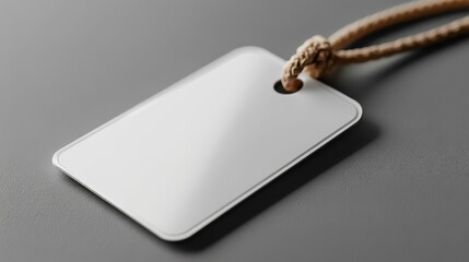 Fototapeta premium Blank tag with rope, ready for labeling or pricing, on a smooth gray background.
