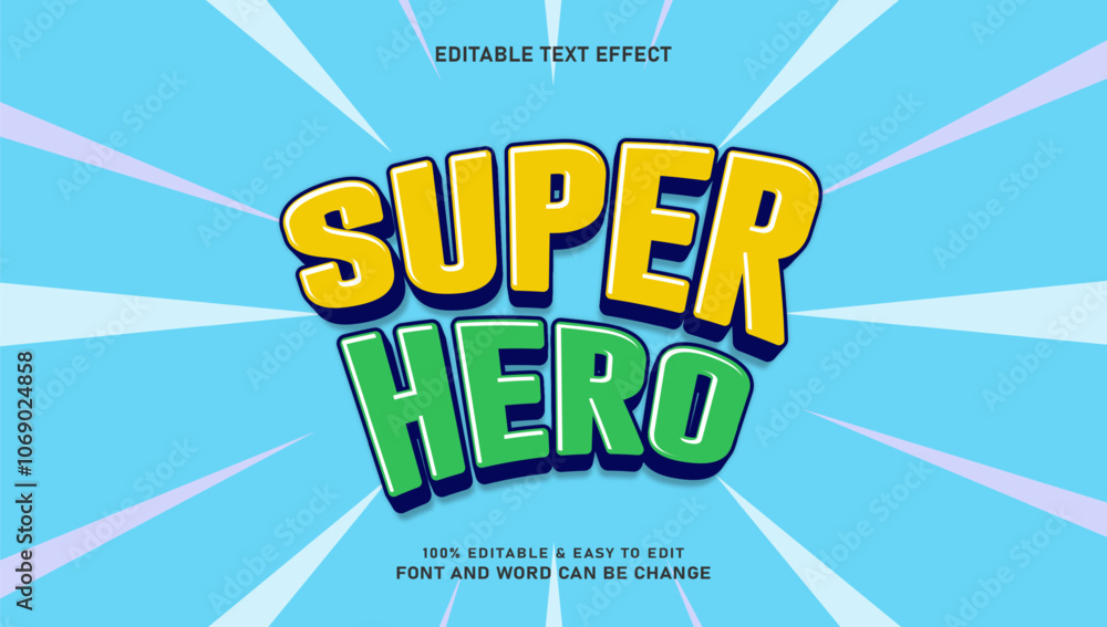 Poster super hero text effect with 3d vector style that can be edited