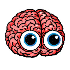 brain with blue eyes funny pixel art illustration