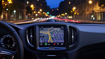 Night City Drive GPS Navigation System in Car