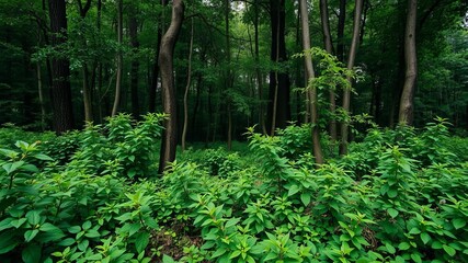 Lush bitter green foliage creating a vibrant background, dense, sustainable