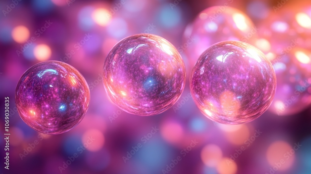 Poster glowing colorful bubbles in abstract space