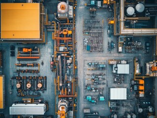 Fototapeta premium Aerial View of Industrial Facility with Copy Space