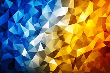 Obraz premium Bright golden and blue low poly grunge glossy geometric background. Abstract retro vector design
