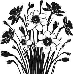 bouquet of narcissus flowers silhouette vector art illustration