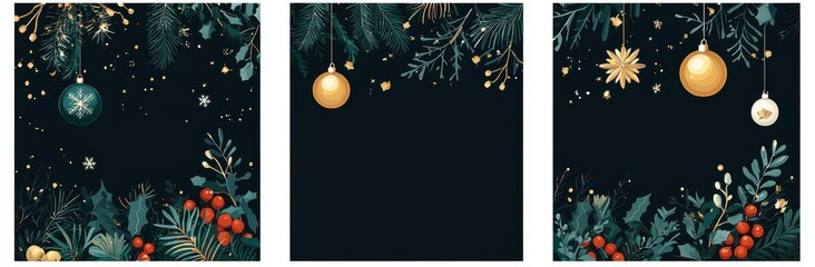 Festive Christmas Instagram story templates with elegant ornaments
