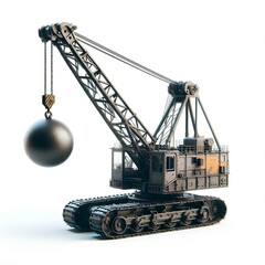 Wrecking ball crane isolated on white background.