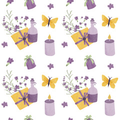 Provence lavender pattern with bottles butterfly and letters