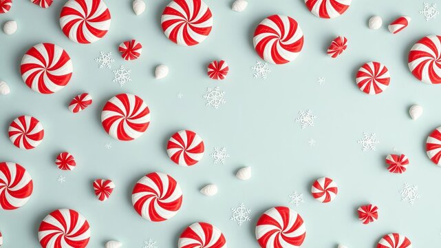 Peppermint pattern on a vibrant red background, winter, peppermint