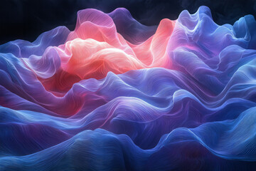 Obraz premium An abstract fluid shape with a smooth gradient blending blue and pink, creating a soft, ethereal glow,