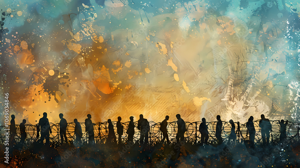 Poster shadow of crowd with fence generated ai