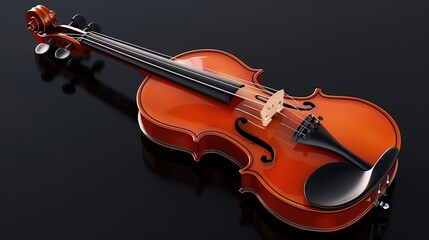 Fototapeta premium Capture a close-up shot of the violin's strings, scroll, and wood grain against a black background to highlight its fine details and elegant curves.