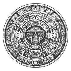 Fototapeta premium Circular Aztec Design with Central Face and Geometric Patterns