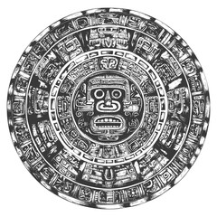 Obraz premium Circular Aztec Design with Central Face and Glyphs