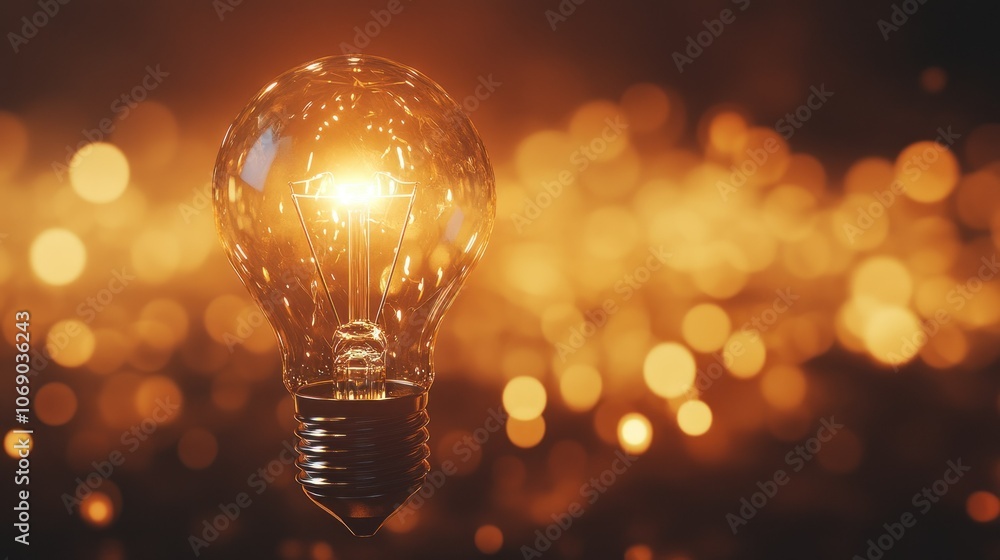 Poster illuminating light bulb with bokeh background