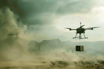 Fototapeta premium Drone Delivering Supplies in Combat Environment
