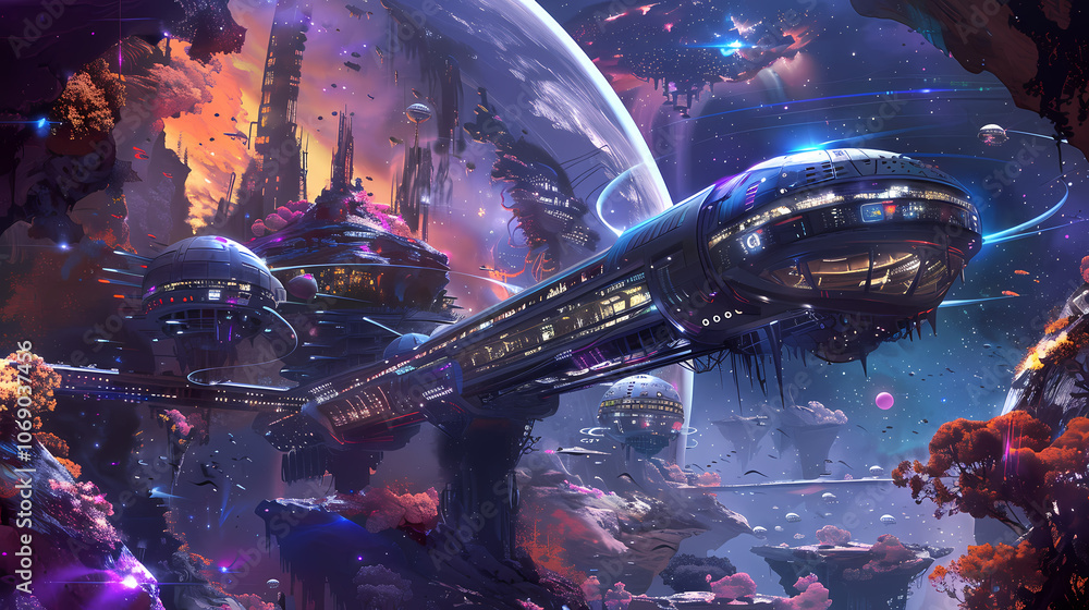 Poster spaceship in space generated ai