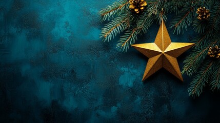 Fototapeta premium Retro star tree topper in shimmering gold with festive and elegant holiday accents