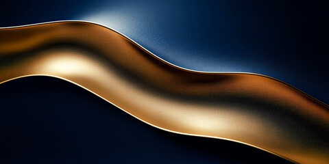 Dark and golden abstract wave design on a blue background, featuring elegant curves and metallic shine for a luxurious atmosphere
