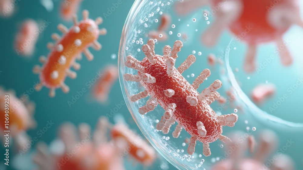 Poster macro view of bacteria and virus cells in action
