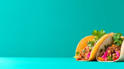 Tacos with Fresh Ingredients on Blue Background