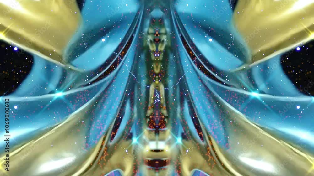 Poster 3d rendering abstract mettalic chrome animation