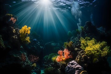 Sunlit Coral Reef with Vibrant Marine Life