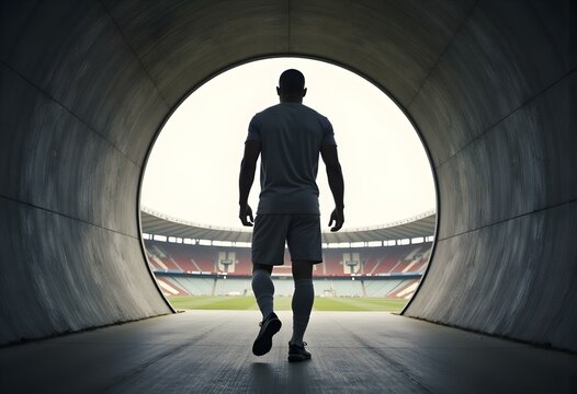 Football Player Entering Stadium Tunnel Before Match