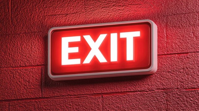 Bright Red Exit Sign on a Brick Wall